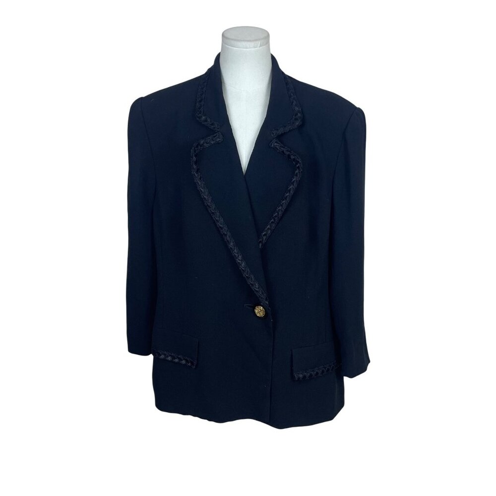 Bicci Navy Womens Blazer Gold Button Braided Trim Pre-Owned Size M